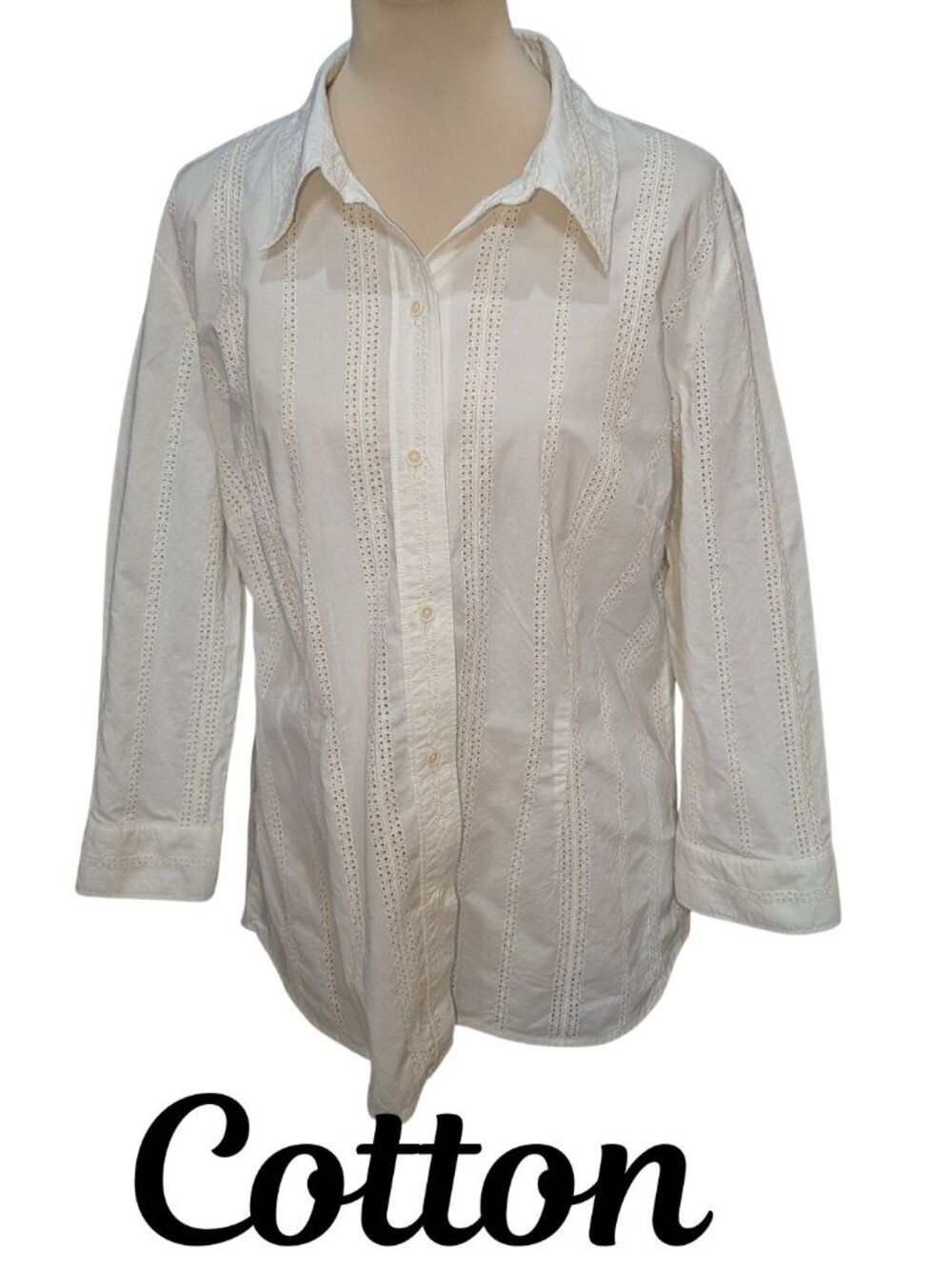 Sigrid Olsen Sport 100% Cotton Eyelet Lace Button Down Shirt